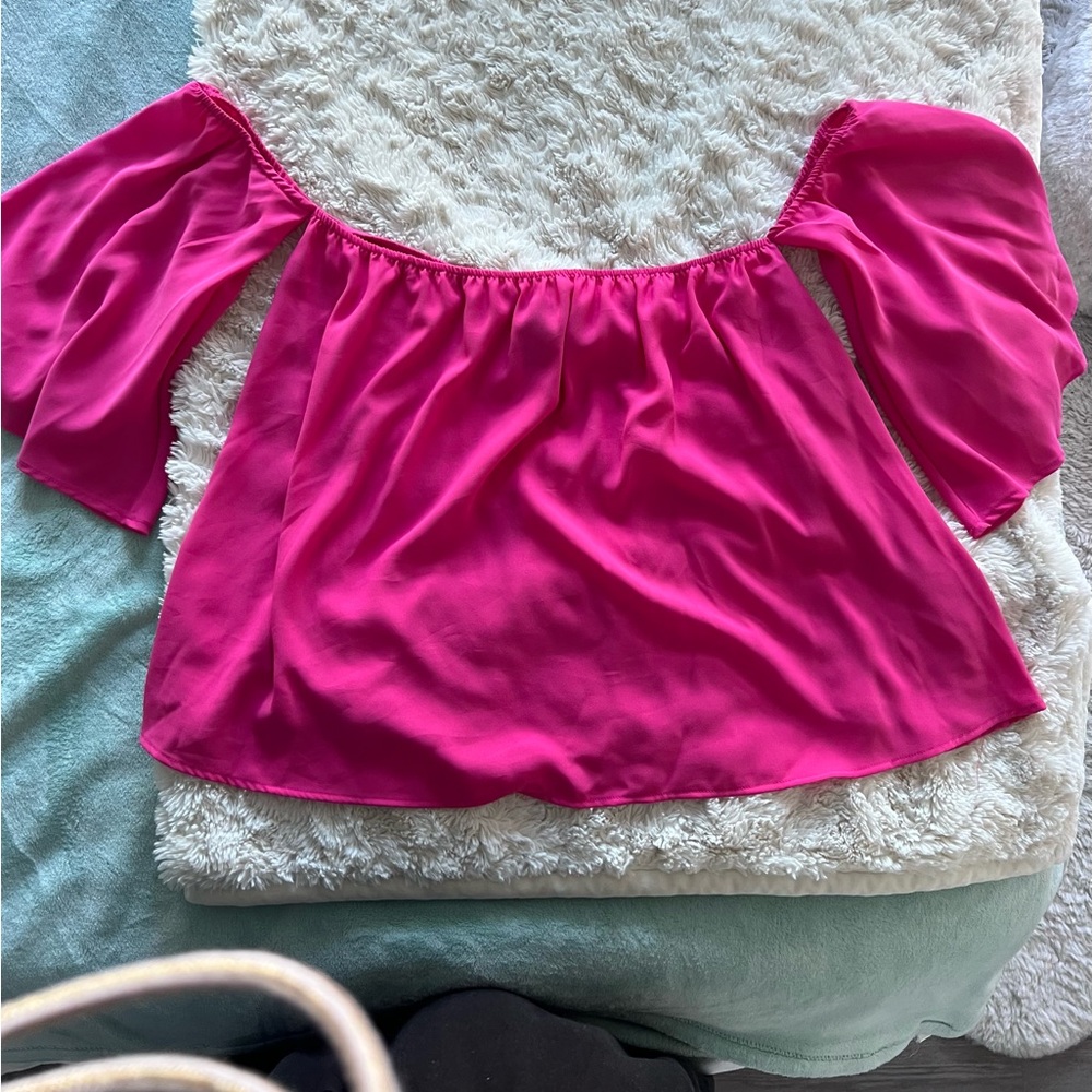 INC International Concepts Hot Pink Off-Shoulder Flutter Sleeve Blouse, Size S - Picture 5 of 5